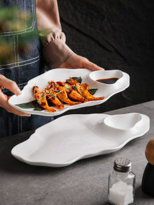 Minimalist Style Ceramic Seafood Plate with Dipping Sauce for Steamed Fish And Boiled Shrimp Irregular Shape Commercially Used Dish Plate