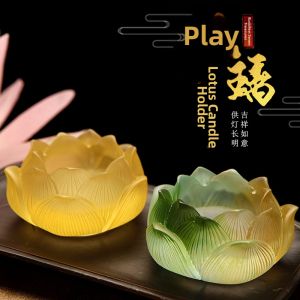 HENANSHENGZHONG | Multicolor Lotus-shaped Glass Candle Stand