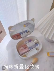 NB#2 Folding Makeup Mirror Cat Ears Portable Lightweight Jewelry Organizer Earrings Container