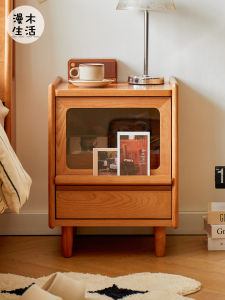 Simple Life Cherry Wood Nightstand Small Size Bedroom Storage Cabinet Original Wood Style Bedside Table with Drawer And Shelf
