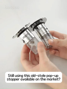 304 Bathroom Sink Plug With Hair Catcher Brass Pop-Up Core Fast Drainage Anti-Blocking Anti-Odor Detachable Universal Installation