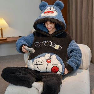 Mens Winter Sleepwear Coral Fleece Thickened Flocked Autumn Winter Style Large Size Cartoon Teenage Middle School Student Medium Large Child