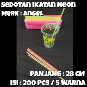 Sedotan Plastik Ikatan Neon ANGEL Isi 200 Pcs / Sedotan Warna Warni