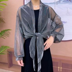 Áo Khoác Mỏng Mùa Hè Mới 2024 Áo Khoác Ngoài Váy Dây Màu Khối Áo Chống Nắng Đa Năng Cho Nữ Áo Khoác Ngoài Bằng Polyester