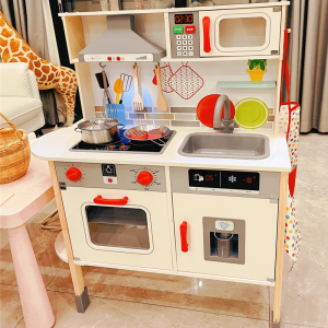 Play House Kitchen Toys 2023 New Arrival Sound and Light Simulation Cooking Kitchenware Suit Export Wooden Kids Toys