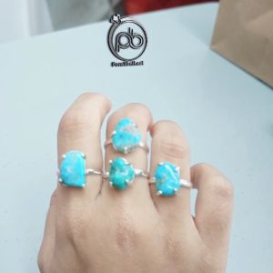 Cincin Pyrus Turquoise Natural Rough Wanita Perak 925 Asli