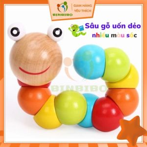 Đồ chơi con sâu gỗ uốn dẻo nhiều màu sắc đáng yêu cho bé - Binbibo