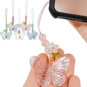 สายโซ่คล้องมือถือสั้นลูกปัดแฟชั่นห้อยรูปผีเสื้อหลากสีเชือกสายห้อยสำหรับแขวนสายชาร์จมือถือผู้หญิงหญิงสาว ป้องกันการสูญหาย