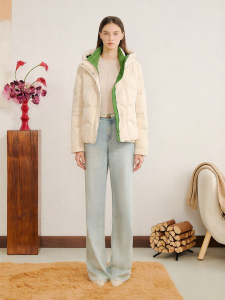 High-density Satin Wave Patterned H-shaped Short Down Jacket