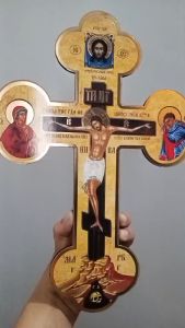 Religious Greek Crucifix Jesus Wooden Lawanit Cross Perfect for Home Altars or Sacred Spaces