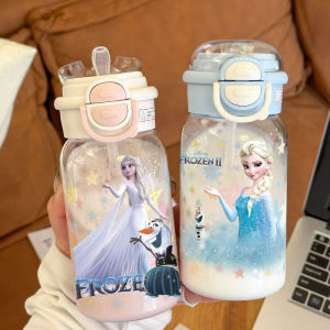 Elsa Princess Large Capacity Straw Cup for Children Plastic Water Bottle High Aesthetic Value Convenient Summer Drinkware