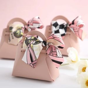 20PCS Leather Gift Bags Bow Ribbon Packaging Bag Wedding Favour Distributions Bags Christmas Candy Packaging Box Mini Handbag