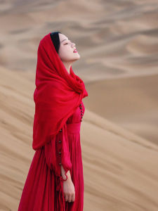 Travel Desert Dunhuang Northwestern China Large Scarf Shawl Pure Color Oversize Cotton Linen Silk Scarf Headscarf Womens Fashion