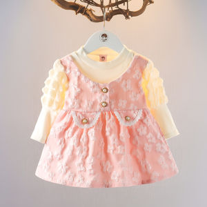 Princess Style Cotton Dress for Girls Baby Toddler Autumn Season A-Line Skirt No Brand Registered Trademark Pure Color