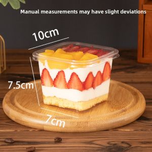 Square Mousse Cup with Lid Wooden Shavings Disposable Soy Milk Yogurt Pudding Multi-layer Cake Dessert Packaging Box