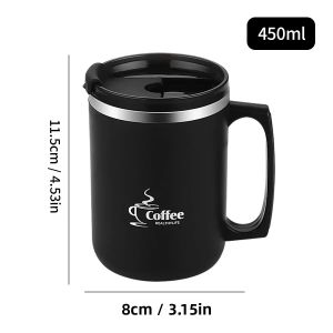 WORTHBUY | Cốc Cà Phê Cách Nhiệt Hai Lớp Bằng Thép Không Gỉ 304 Di Động Chống Rò Rỉ Có Tay Cầm Và Nắp Đậy Dành Cho Học Sinh Và Người Lớn