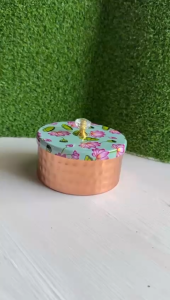 Copper finish box with printed Lid with crystal stone