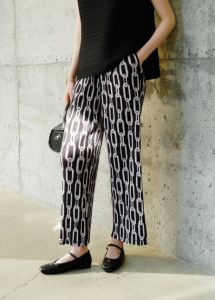 Women Pleated Ripped Pants Free Size Chain Printed Elastic Waist #3916