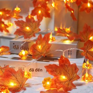 Đèn Dây Trang Trí Halloween 3D Hình Bí Ngô & Lá Phong LED Cho Nhà Cửa Lễ Tạ Ơn Mùa Thu Lễ Hội Trong Nhà