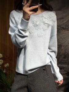 QINGNAER | 3D Floral Decorated Big Size Womens Sweater