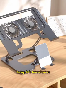 2‑in‑1 Laptop Phone Stand Adjustable Alloy Steel Notebook Tablet Stand with Independent Phone Holder Dual Support Cooling Ventilated Panel Foldable Desk Stand for 10‑17 Inch Laptops & Smartphones