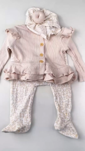 PAYI BABY-3PCS Newborn Clothes Baby Girls Long sleeve Ruffled Cardigan Pants & Matching Headwrap