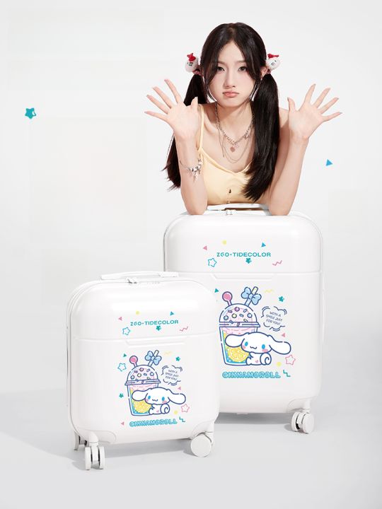 กระเป๋าเดินทาง Sanrio Hello Kitty ขนาด 20 นิ้ว กระเป๋าเดินทางแบบถือสำหรับเด็กและเยาวชน กระเป๋าเดินทางแบบมีล้อสำหรับเด็กและเยาวชน กระเป๋าเดินทางสำหรับผู้หญิง