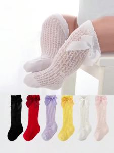 1 Pair of Bows Decoration Babies Cotton Summer Mesh Lace Knee Socks Toddler Princess Long Socks for 0-36 Months Baby Girls Wear
