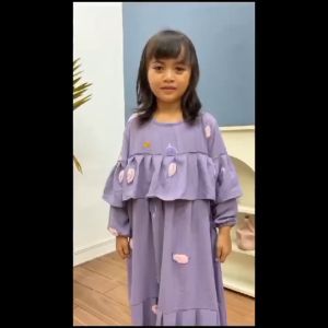 Gamis anak perempuan bahan crinkle airflow pompom terbaru/gamis lebaran/gamis crinkle anak 3-8 tahun