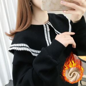 Áo Nỉ Cỡ Lớn Có Cổ Tròn Màu Trơn Dáng Rộng Thoải Mái Cho Nữ Mùa Thu Đông Áo Khoác Ngoài Lót Lông Cừu Ôm Vừa Vặn