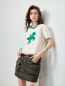 Toyouth | Áo Thun Ôm Body In Hình Ngựa Cổ Tròn Mùa Hè