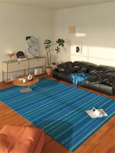 Retro Style Blue Striped Carpet Living Room New 2025 Luxury Sensation Sofa Coffee Table Dustproof Washable Area Rug
