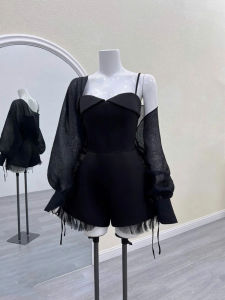 French Sweet-spicy Lace-trimmed Jumpsuit Shorts Elegant and Slimming