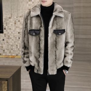 HENGYUANXIANG | Hengyuanxiang Mens Short Thickened Warmth Autumn Winter Jacket Fake Otter Fur Youth Fashionable City Style Zipper Closure Long Sleeve