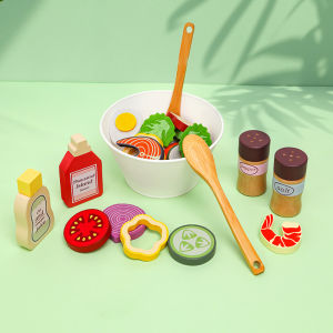 Wooden Salad Making Game Set - Childrens Kitchen Role-Playing Toy Encourages Healthy Eating Awareness Suitable As A Gift