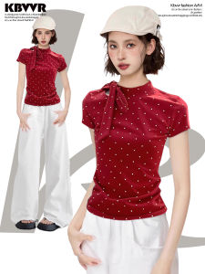 KBVVR | American Style Bow Shoulder Strap Waist Cinched T-Shirt