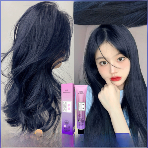 MengQian Blue Black Hair Color Cream For Home Drift-Free Iris Tectorum Blue Haze Blue Gray Hair Plant Bubble
