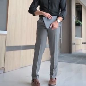 ALZURA - Celana kantor pria slimfit formal - Celana bahan pria slimfit - Light Grey