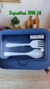 Eatkit 1400ML Kotak Makan 2 Tingkat 3 Sekat Lunch Box Transparan Tempat Makan Susun Free Sendok Garpu Portable BPA FREE