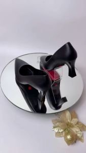 Giày cao gót nữ mũi Nhọn màu Đen Lume da PU cao cấp đế cao su non chống trơn trượt cao 5cm - 7cm