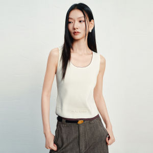 PEACEBIRD | Business Style Color Block U-Neck Wide Strap Knitted Tank Top
