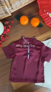 LEWIS EMMA - Ming Qipao Top (2-14 Tahun) Baju Imlek Anak Laki-Laki / Atasan Cheongsam Lengan Pendek