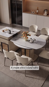 MT Extendable Dining Table Kitchen Island Sintered Stone with Induction Cooker Space Saving HDB BTO Condo 4-8 Seater