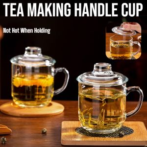 【Original Mineral Crystal】Tea Making Handle Cup Transparent Thickened Tea Cup Double Insulation Material