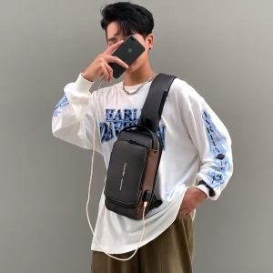 EKK Crossbody Bag Sling Bag Men Waterproof Shoulder Bag Men Anti-Theft USB Chest Bag Casual Travel Bag