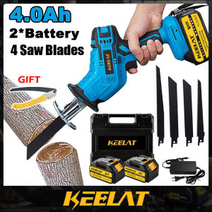 KEELAT KCRS001 4.0Ah Cordless Reciprocating Saw for Wood Metal Cutting Portable Chainsaw with 2 Battery
