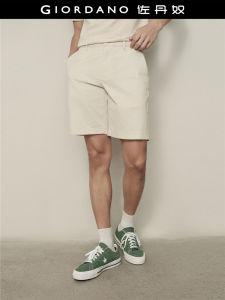 Giordano Mens Casual Cotton Elastic Shorts Pure Color mid Waist Summer Leisure Pants Straight Leg Fit Daily Wear Shorts