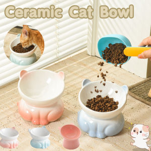 Cat Bowl Ceramic High Foot Oblique Mouth Neck Protection Large Caliber Pet Drinking Food Bowl