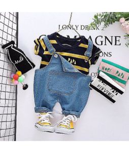 Setelan Baju Bayi Top Strippe + Overall BABY459