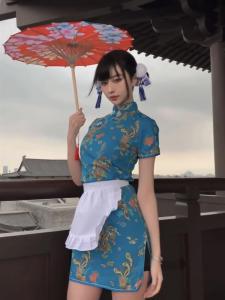 New Chinese Style Cheongsam Dress Halloween Christmas Cosplay Uniform Short Sleeve Maids Uniform Short Cheongsam Daily Wear